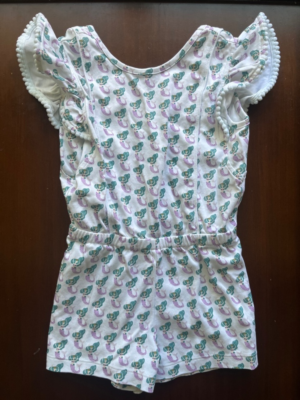 Girls White Romper with Teal & Lavender Mermaid Print